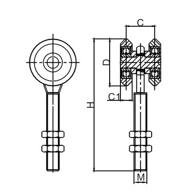 0.98&quot; 25mm 슬라이딩 게이트 행거 롤러, 베어링 2개 포함
