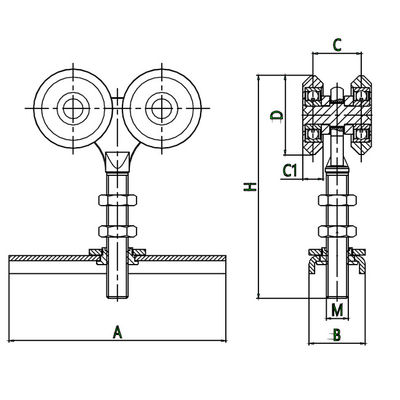 단조 센터 판을 가진 은 4개의 롤러 활주 거는 문 롤러 44mm